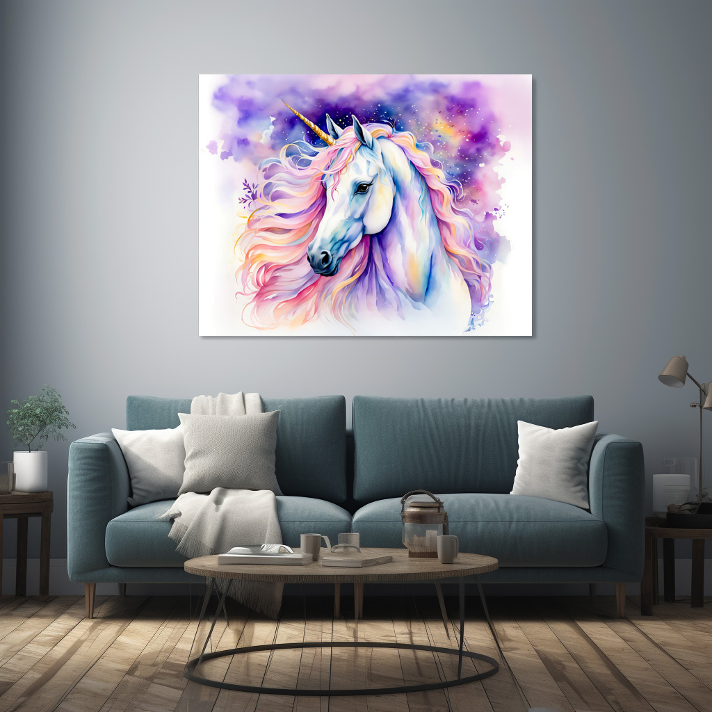 Poster: Mystical Unicorn Walking Beneath A Shimmering Rainbow