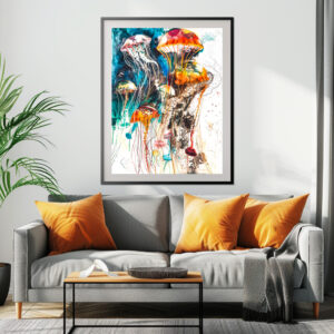 Poster: Abstract Watercolor Illustration of Jellyfish