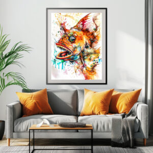 Poster: Abstract Watercolor Illustration of a Deep-Sea Anglerfish