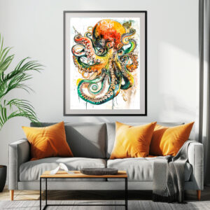 Poster: Abstract Watercolor Illustration of an Octopus