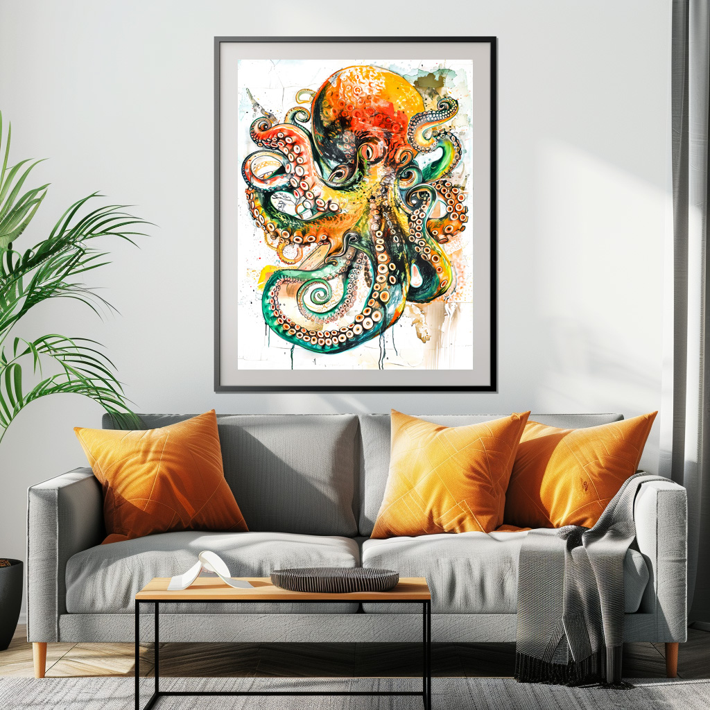 Poster: Abstract Watercolor Illustration of an Octopus