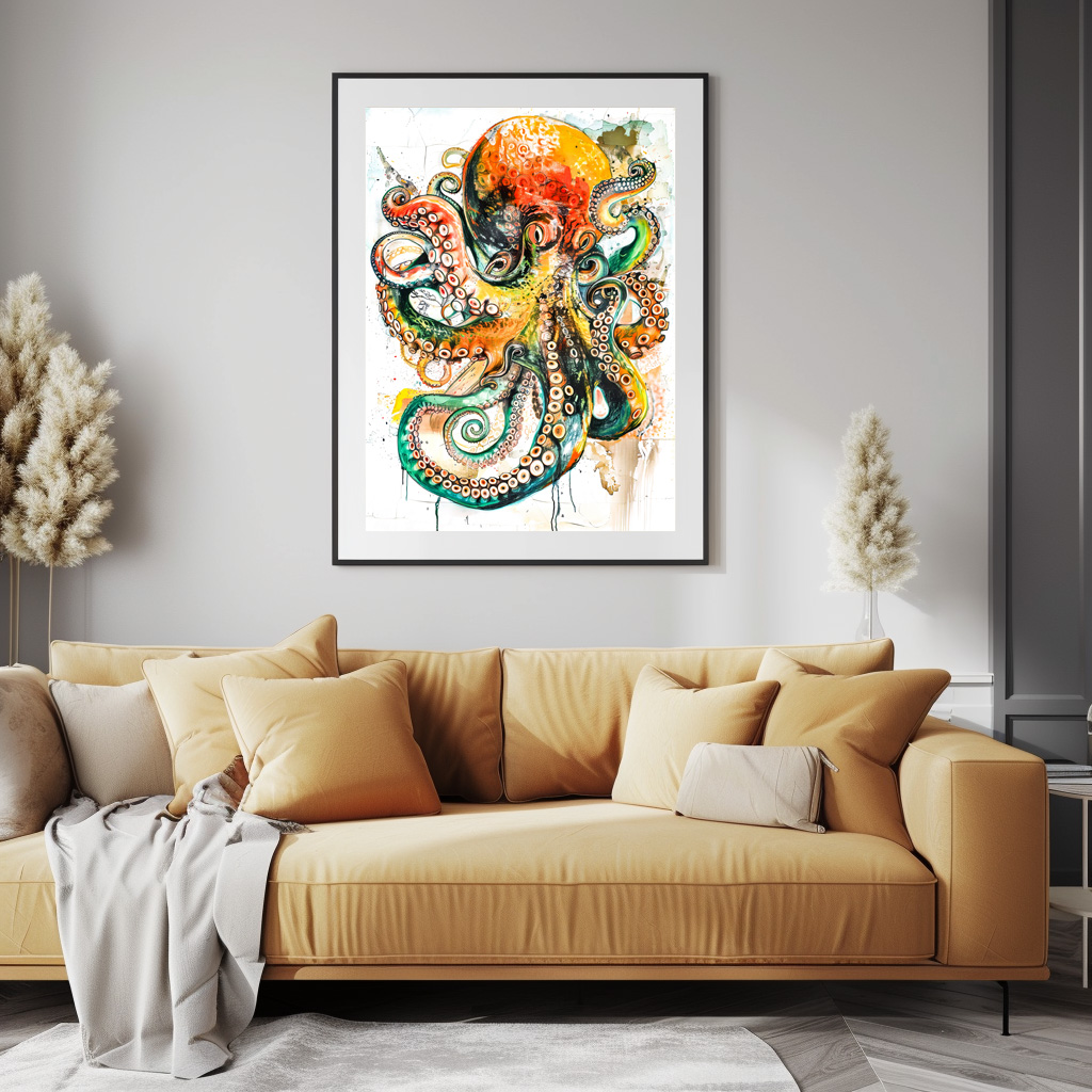 Poster: Abstract Watercolor Illustration of an Octopus - Imagen 2