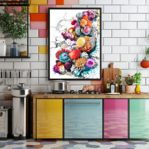 Poster: Abstract Watercolor Illustration of Colorful Sea Anemones