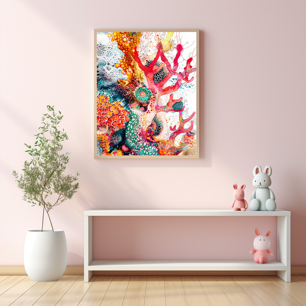 Poster: Abstract Watercolor Illustration of Coral Reefs