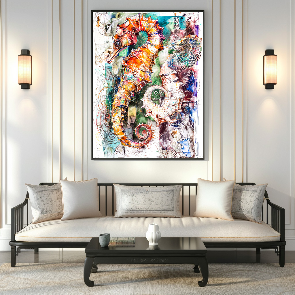 Poster: Abstract Watercolor Illustration of a Seahorse - Image 2