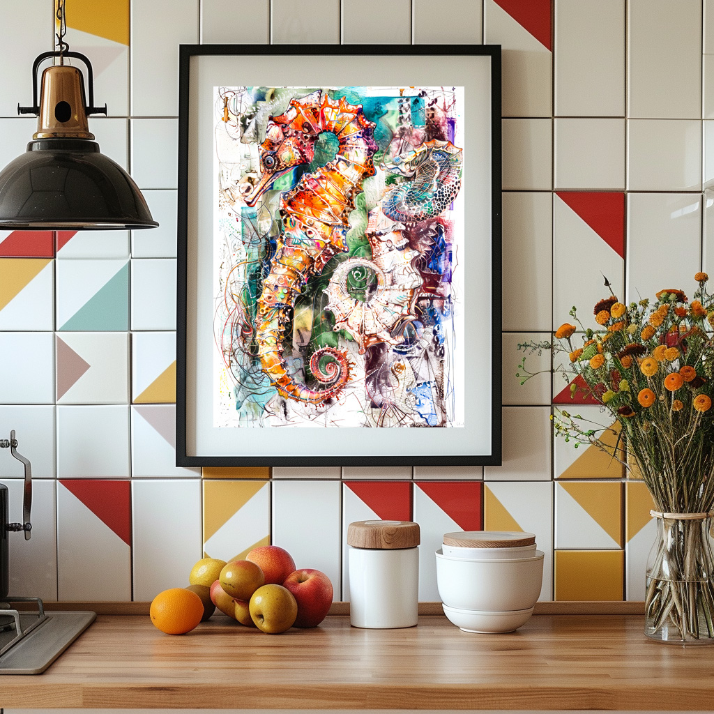 Poster: Abstract Watercolor Illustration of a Seahorse - Image 3