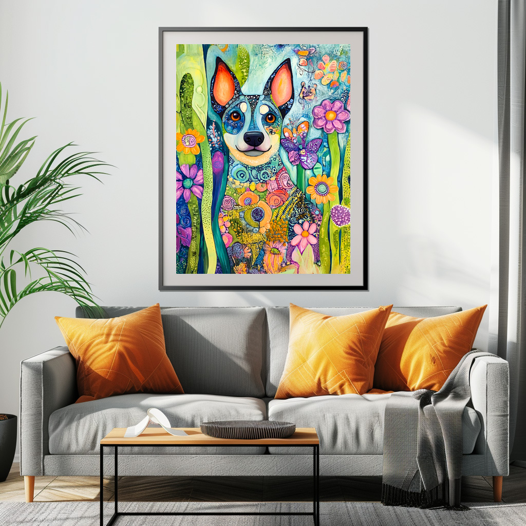 Poster: Vibrant Pop-Art Dog in Neon Colors with flowers - immagine 2
