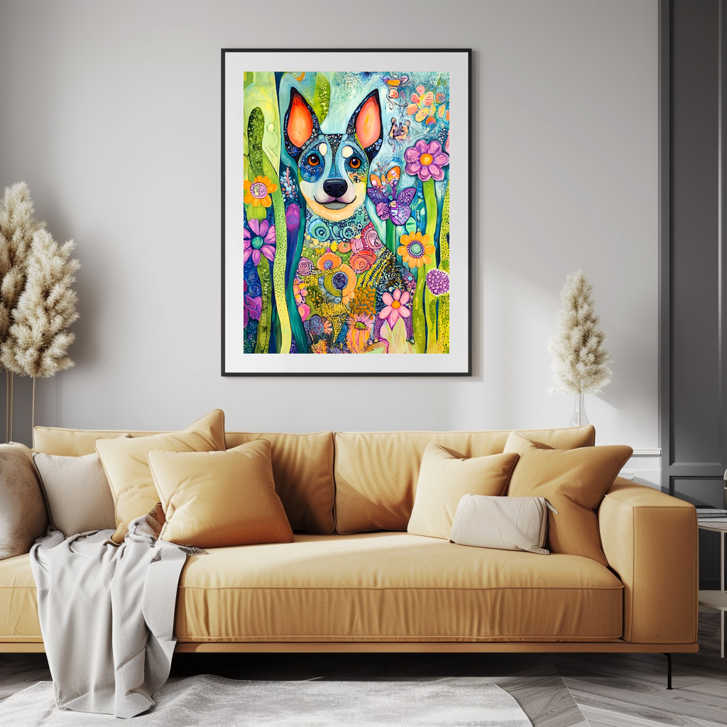 Poster: Vibrant Pop-Art Dog in Neon Colors with flowers - immagine 3
