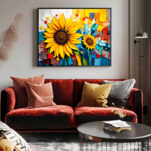 Poster: Radiant Sunflower in Modern Abstract Style