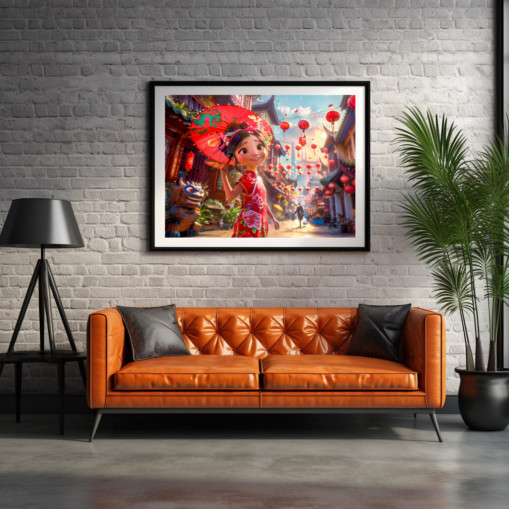 Poster: Comic Girl with Parasol in Sunny Scene – Bild 2