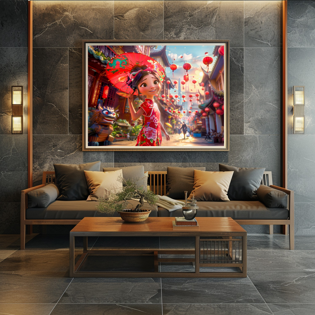 Poster: Comic Girl with Parasol in Sunny Scene – Bild 3