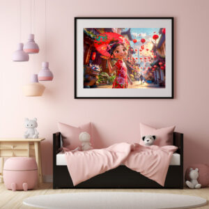 Poster: Comic Girl with Parasol in Sunny Scene