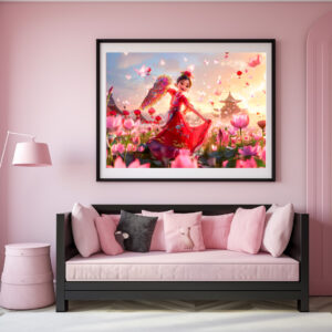 Poster: Comic Girl Aunt with Traditional Fan