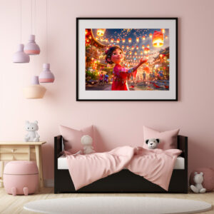 Poster: Comic Girl with Lanterns Celebrating Chinese New Year