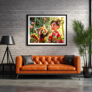Poster: Comic Girl with Red Panda in Playful Scene