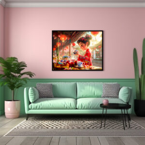 Poster: Comic Girl Serving Tea in Traditional Setting