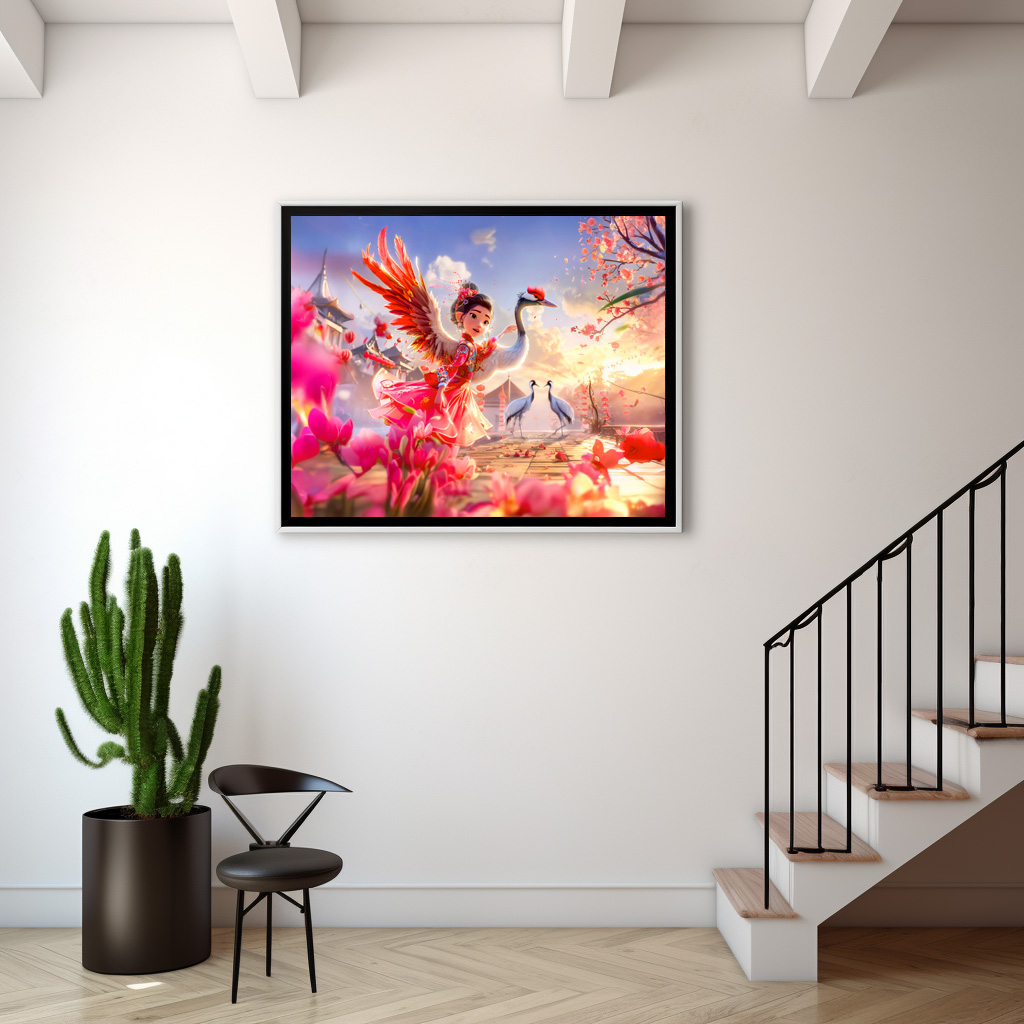 Poster: Comic Girl Dancing with Crane in Graceful Scene – Image 2