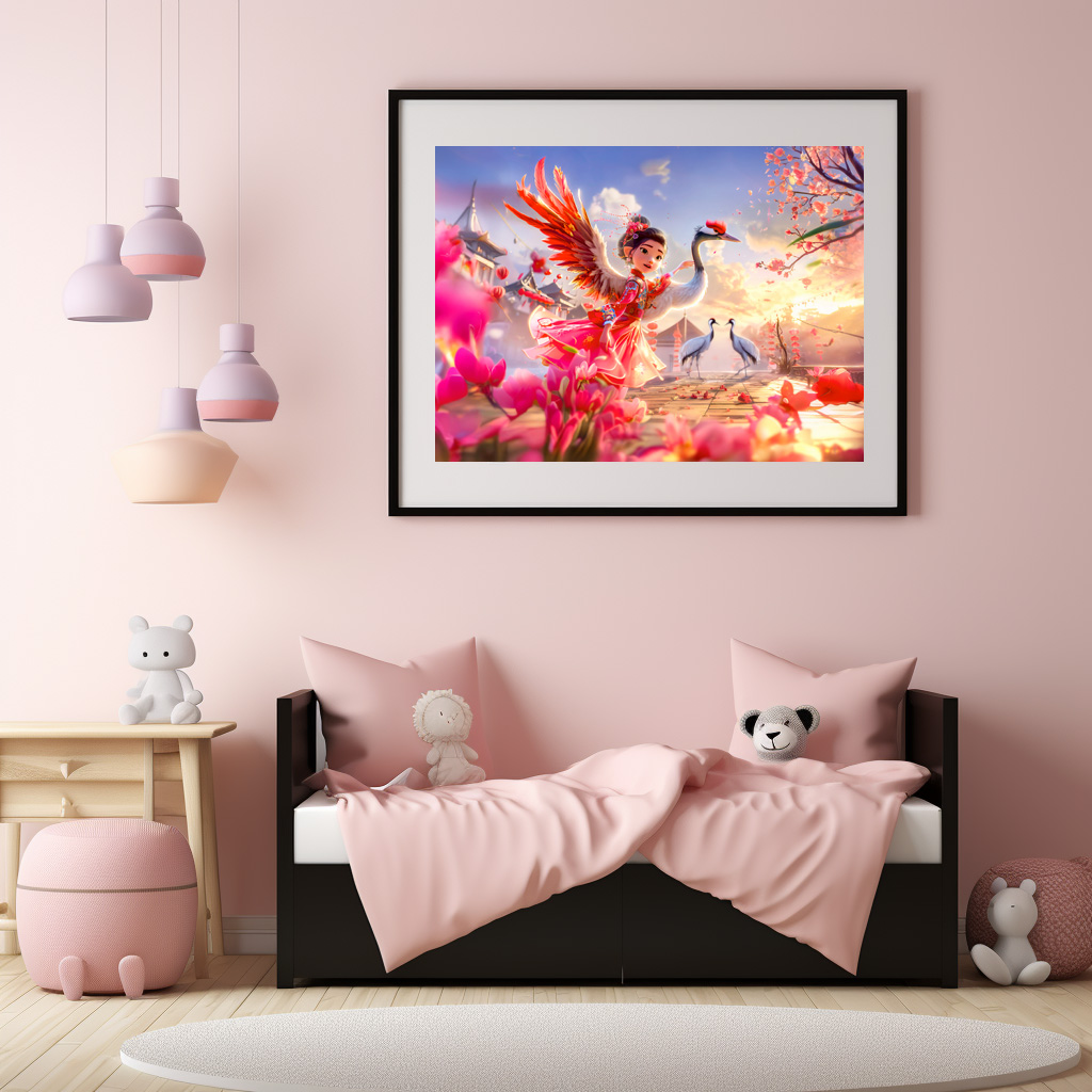 Poster: Comic Girl Dancing with Crane in Graceful Scene – Image 3