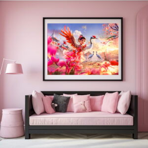 Poster: Comic Girl Dancing with Crane in Graceful Scene