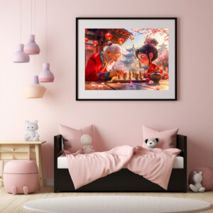 Poster: Girl and Grandpa Playing Modern Chess