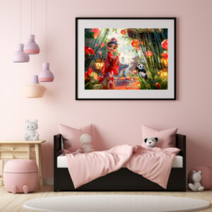 Poster: Comic Girl in Bamboo Forest with Panda