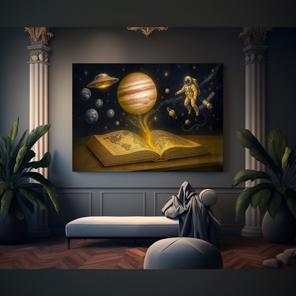 Poster: Astronaut floats from cosmic storybook