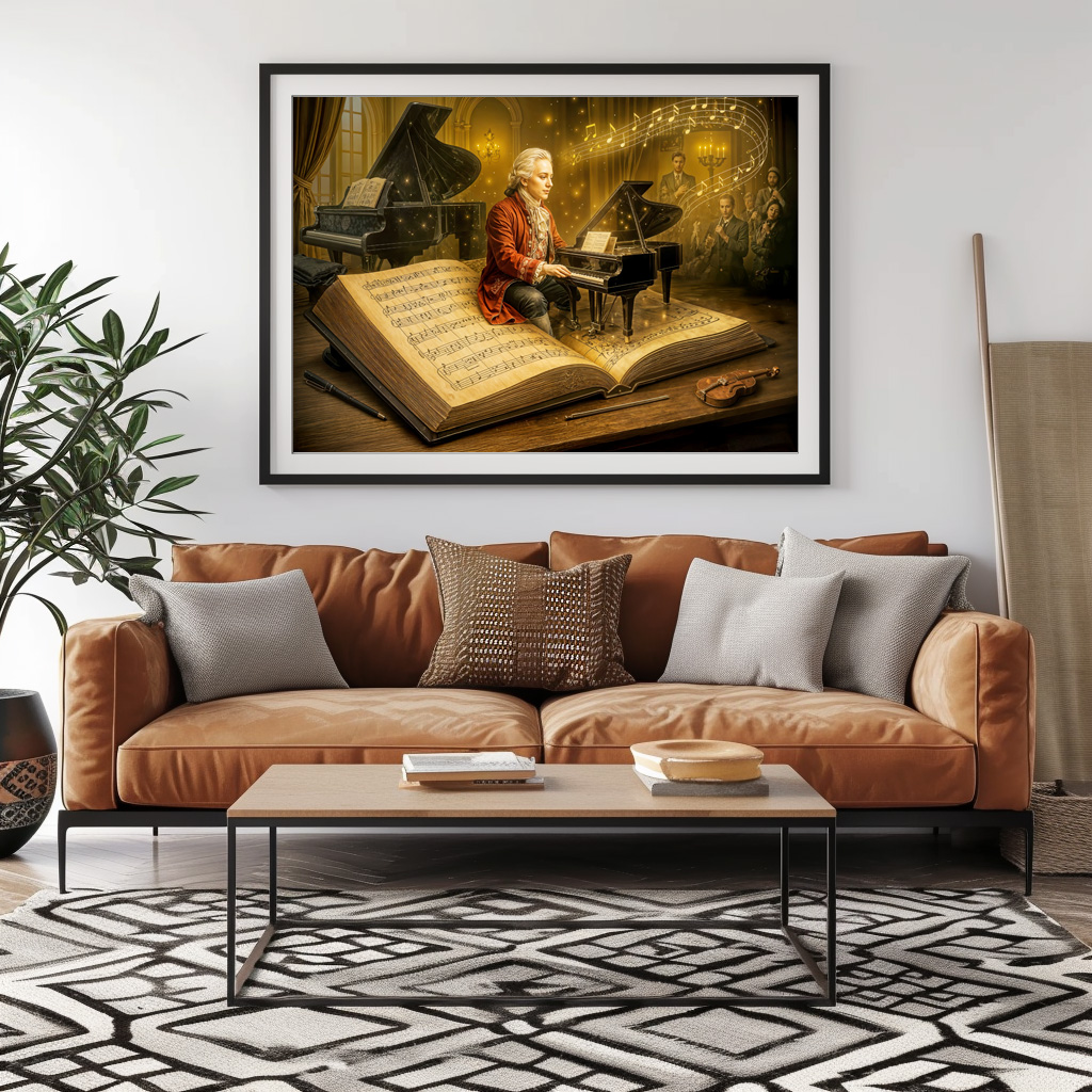 Poster: Mozart music scene from classic book