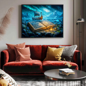 Poster: Viking ship sails from ancient book