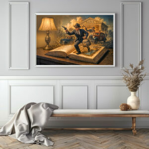 Poster: 1920s gangster book scene illustration