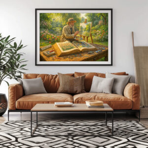 Poster: Painter in garden from art storybook