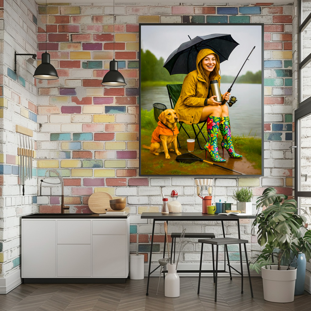 Poster: Woman Fishing in Raincoat and Stylish Boots – Image 2