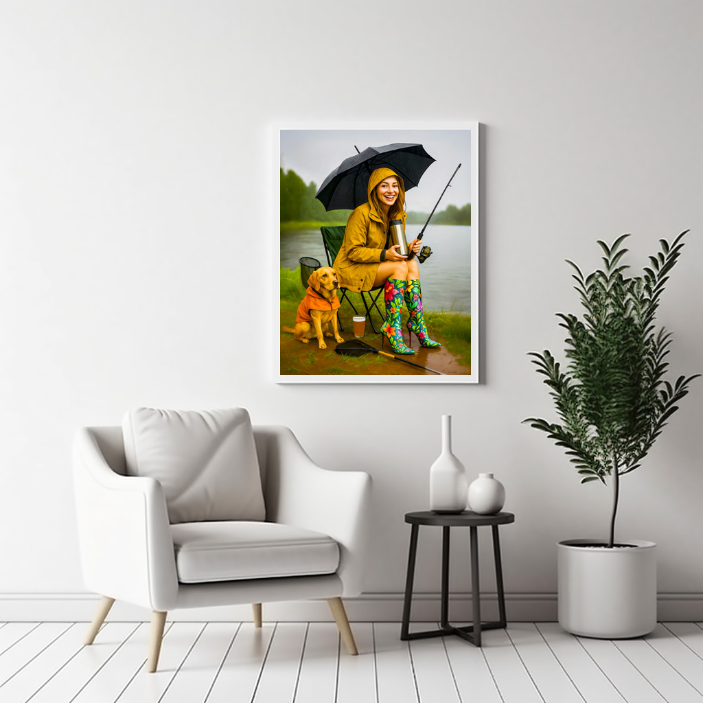 Poster: Woman Fishing in Raincoat and Stylish Boots – Image 3