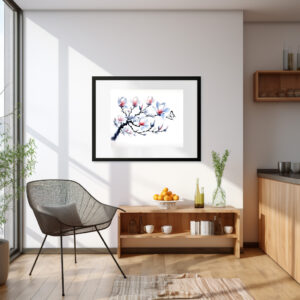 Poster: Magnolia with Butterfly Asian Ink Painting