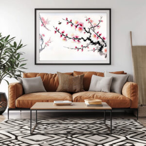 Poster: Cherry Blossoms in asian ink painting