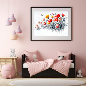 Poster: Red and White Tulips Asian Ink Painting