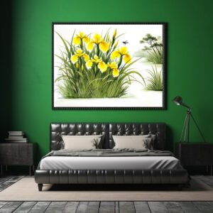 Poster: Yellow Irises Asian Ink Painting
