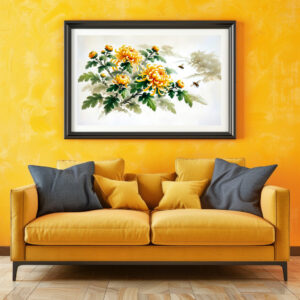 Poster: Yellow Chrysanthemums Asian Ink Painting