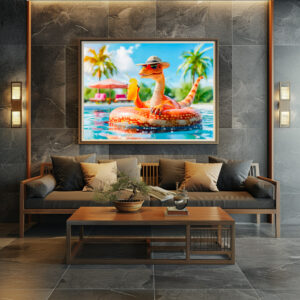 Poster: Dino in Pool with Cocktail