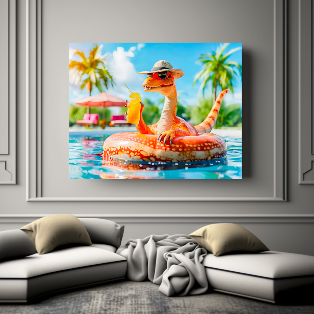 Poster: Dino in Pool with Cocktail - Image 2