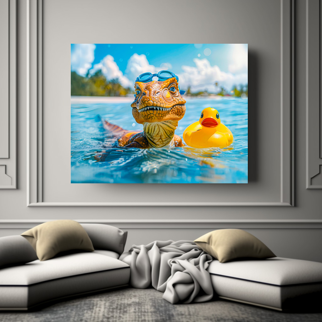 Poster: Dino Bathing with Rubber Duck