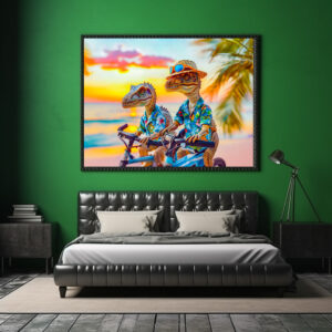 Poster: Dinosaurs Biking at Sunset