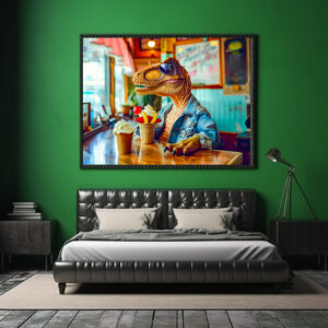 Poster: Dino with Ice Cream at Café