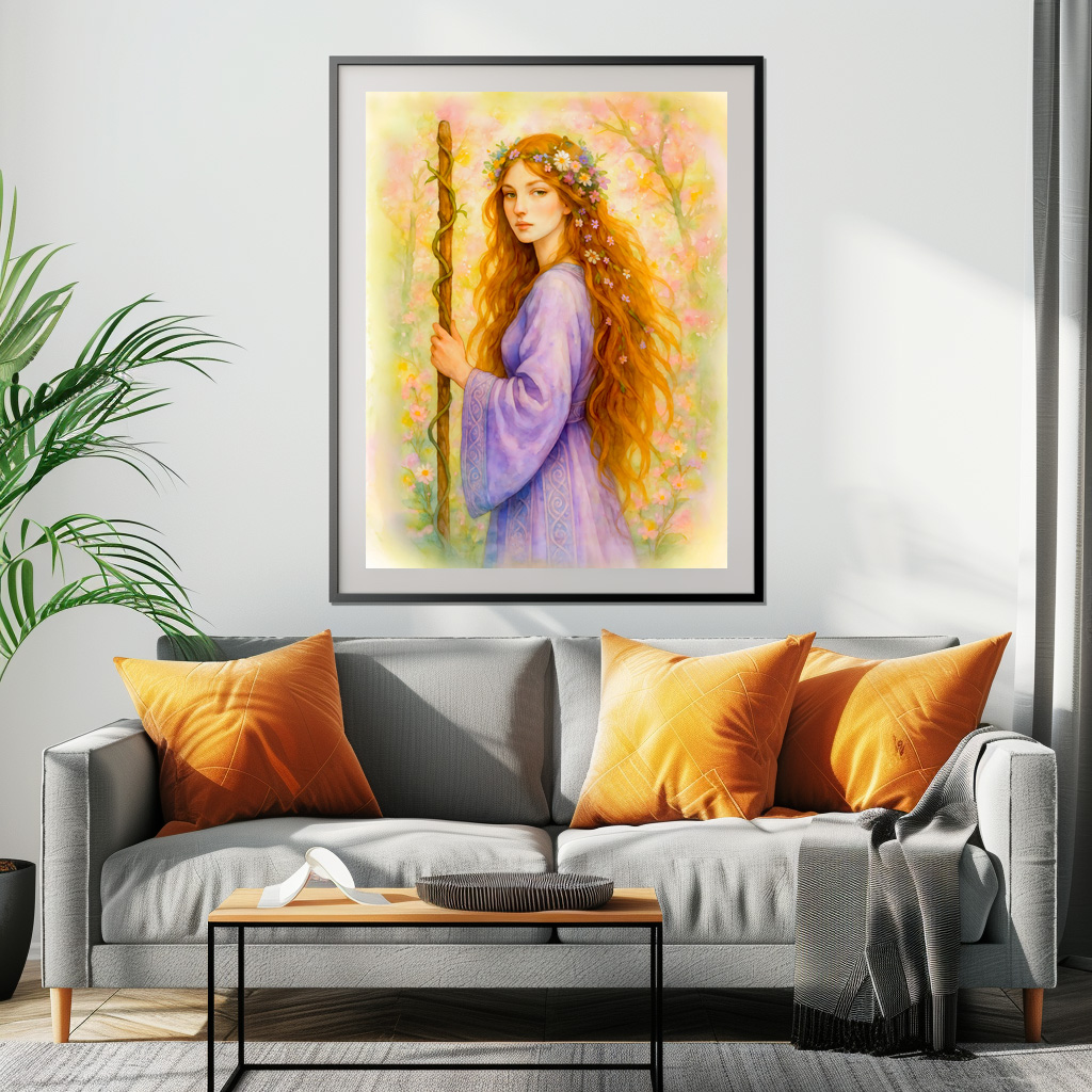 Poster: Celtic druidess with violet robe and staff - immagine 2