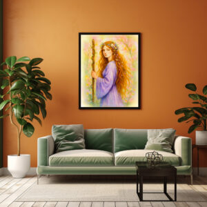 Poster: Celtic druidess with violet robe and staff