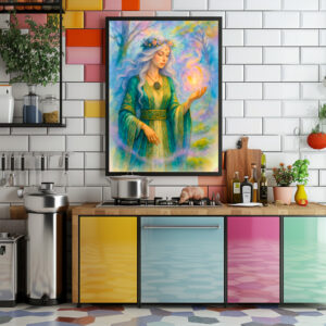 Poster: Celtic druidess conjures glowing energy sphere