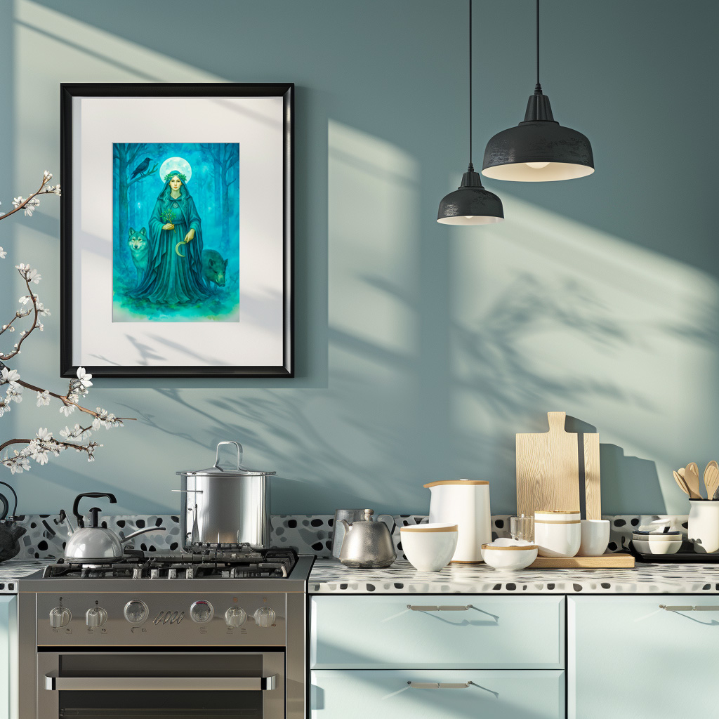 Poster: Celtic druidess with wolf boar and raven – Bild 2