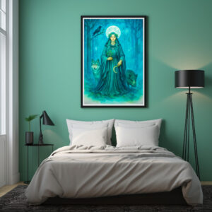 Poster: Celtic druidess with wolf boar and raven