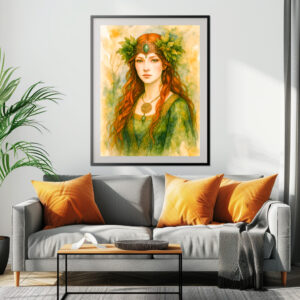 Poster: Celtic druidess with oak leaf crown