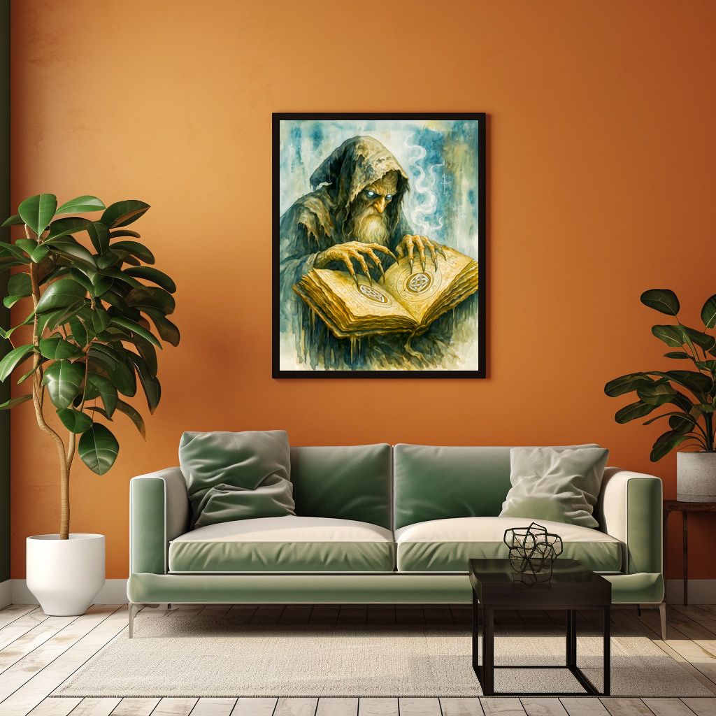 Poster: Dark Celtic druid with spellbook and claws – Image 3