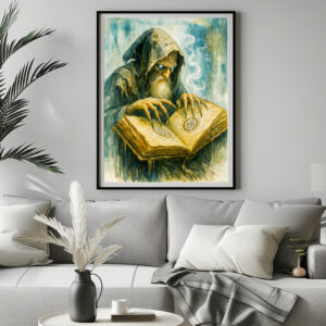 Poster: Dark Celtic druid with spellbook and claws